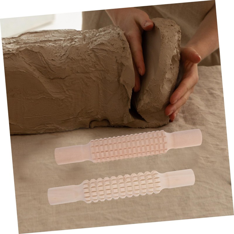 Ciieeo 2Pcs DIY Clay Printing Rods Wooden Mud Rolling Sticks
