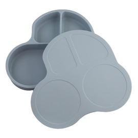 PAPU BABY Plato con divisiones Coche de silicón para bebés 2 piezas. Libres de BPA. Plato con succión. Silicón de grado alimenticio. Alimentación independiente. (Azul Pastel)