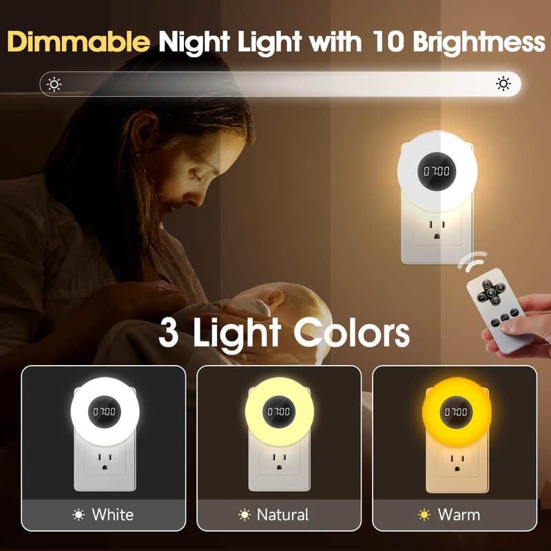 One Fire 【2 Pack】 Bathroom Clock,10 Levels Dimmable+3 Light Colors+Remote
