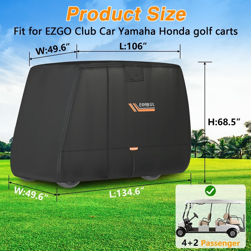 EVRBUL Golf Cart Cover, 4/4+2 Passengers Waterproof Golf Cart Covers