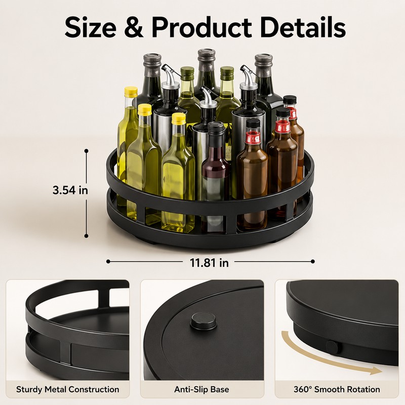 360° Rotating Spice Rack Organizer, Non-Slip Kitchen Turntable for Countertop,