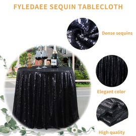 Sequin Tablecloth Round Black 48 inch Glittering Shimmer Tablecloth for Wedding Baby Shower Birthday Party Dinners Sparkly Tablecloth