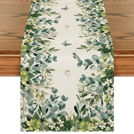 Artoid Mode Eucalyptus Leaves Spring Table Runner, Seasonal Summer Kitchen Table Decoration, Indoor, Holiday, Party Decor, 40 x 180 cm