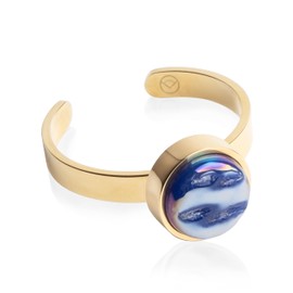 Goldring mit Stein in dunkelblau • Offener Edelstahlring • 18k vergoldeter Edelstahl & recyceltes Glas • nachhaltiger Halbedelstein-Look • größenverstellbar (min. Ø 16 mm)