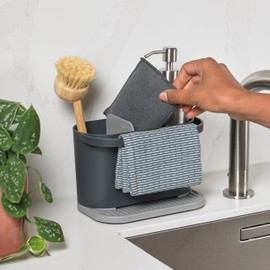 ReBorn - Recycled Sink Tidy - Kitchen Sink Organiser - Two Main Compartments - Integrated Dishcloth Rail - Ribbed, Sloping Base for Draining - Made in Britain (Dark Grey)