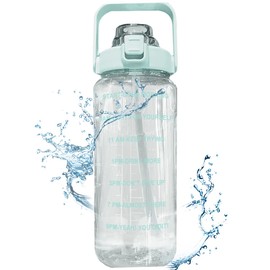 2000ml Water Bottle with Bounce Lid and Scale Large Capacity Drinking Bottle Portable Drinking Bottle with Straw Sport Bottle for Travel Outdoor Home Office Use(Green)
