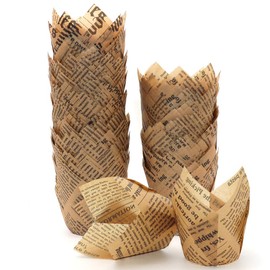 150pcs Tulip Cupcake Liners Baking Cups Muffin Liner Grease-Proof Paper Cupcake Wrappers for Wedding, Birthday Party, Standard Size (Natural Newspaper Printed)