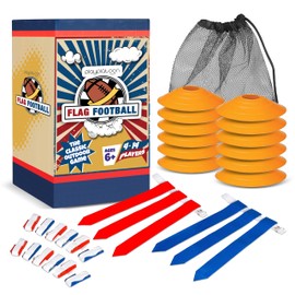 Play Platoon 14 Player Flag Football Set - 14 Adjustable Youth & Adult Flag Football Belts, 42 Flag Football Flags, 12 Field and End Zone Cone Markers & 1 Mesh Bag
