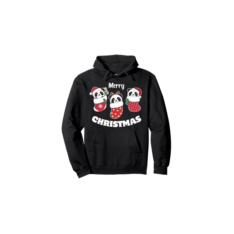 Cute Pandas In Christmas Stockings For Christmas Pullover Hoodie