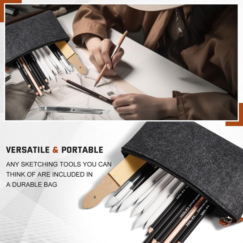 Kosiz 18 Pcs Charcoal Drawing Set Sketch Kit Black Charcoal