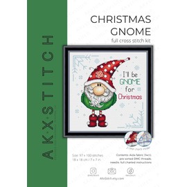AKxStitch Christmas Gnome Cross Stitch Kit with DMC Threads, Aida, Needle Fun I'll Be Home for Xmas Pun
