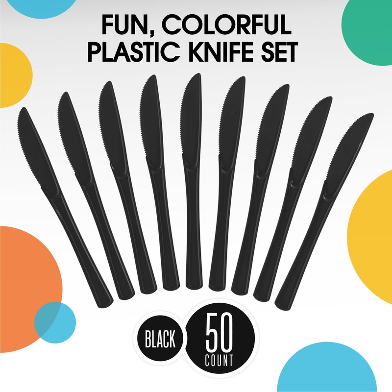 Exquisite Disposable Black Plastic Knives 50 Pcs - Heavy Duty