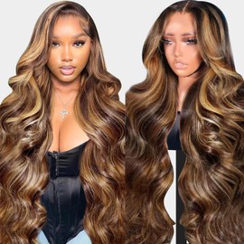 MIGURA Highlight Ombre Lace Front Wig Human Hair Pre Plucked 200 Density Body Wave 13x4 HD Lace Frontal Wigs Human Hair Colored 4/27 Honey Blonde Ombre Wig Real Hair Wigs for Women 20 Inch