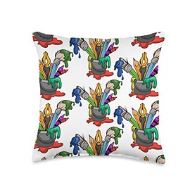Funny Artist Paint Brushes Pencils Painting Drawing Art Throw Pillow