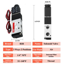 RIH Pneumatics Solenoid Valve 4V210-08 12V/24V/110V Series Single Coil Pilot-Operated Electric 2 Position 5 Way Connection Type (AC110V/Out of line, 1/4"NPT)