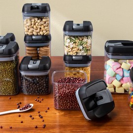 U-QE Airtight Food Storage Containers -8 Piece BPA Free Clear Plastic Airtight Containers with Easy Lock Lids for Kitchen Pantry Organization and Storage - Sugar, Flour, Cereal, Labels & Marker