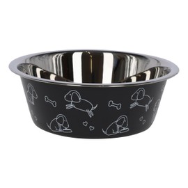 Kerbl Pet Stainless Steel Bowl Approx. 2800 ml Black with Motif