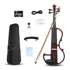 Yinfente 4/4 Silent Electric Violin Beginner Kit Case Cable Ebony Fittings perfect