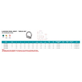 STAINLESS LASHING RING WITH WELD ON BENT D RING 1/2", 316 SS