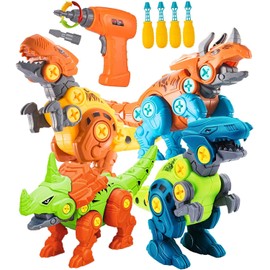 STAY GENT Take Apart Dinosaur Toys for Kids with Electric Drill, 4 Packs DIY Dinosaur Educational STEM Building Toys, Take Apart Toys Learning Gift for 3 4 5 6 7 Years Old Boys Girls