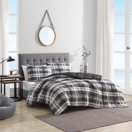 Nautica- King Comforter Set, Reversible Microsuede Bedding with Matching Sham(s), Casual Home Decor (Crossview Plaid Charcoal, King)