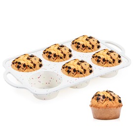 FUNBAKY Jumbo Muffin Pan Silicone with Metal Frame, 3.5 Inch Large Silicone Muffin Pan 1 Pack Confetti