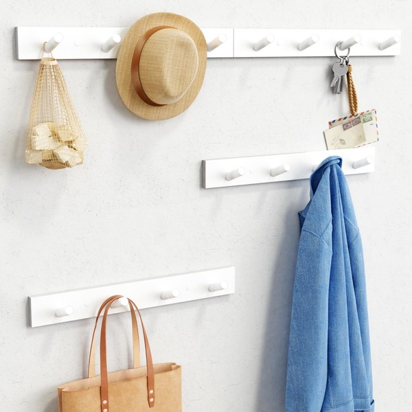 Forbena White Coat Hooks Wall Mount for Hanging 4 Pack,