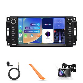 2G+64G Car Radio for Jeep Wrangler/Compass/Dodge Ram Android 13 Wireless Carplay/Auto/Mirror Link, 7" HD Touch Screen Radio Bluetooth GPS Navigation, 2.4GHz & 5GHz WiFi, SWC DSP 36-EQ AHD Camera