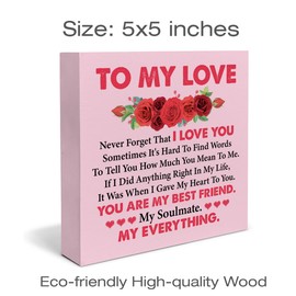Love Sign Decor Romantic to My Love Never Forget That I Love You Wood Sign Block Desk Decorations for Home Bedroom - I Love You Gifts for Her