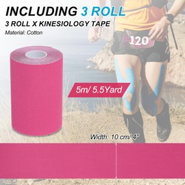 PATIKIL 5.5 Yard x 4 inch Kinesiology Tape, 3 Roll Adhesive Cotton Sports Muscle Support Tapes Waterproof Elastic Tape for Knee Ankle Wrist Shoulder, Pink