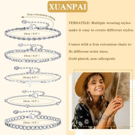 Women's Stackable Gold Bracelet Set - 14k Gold Plated Layered Chain Bracelets,Hypoallergenic Stainless Steel Charm Adjustable Gold Cross Link Jewelry,Christmas Valentine's Day Birthday Gift for Her