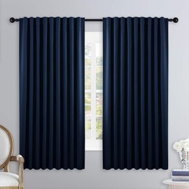NICETOWN Vertical Blinds Window Curtain Panels - (Navy Blue Color) 70 by 63 inches, Set of 2 Panels, Energy Saving Blackout Curtains for Hall Room