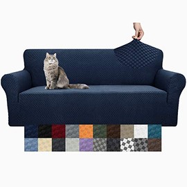 YEMYHOM Couch Cover Latest Jacquard Design High Stretch Sofa Covers for 3 Cushion Couch, Pet Dog Cat Proof Slipcover Non Slip Magic Elastic Furniture Protector (Sofa, Navy)