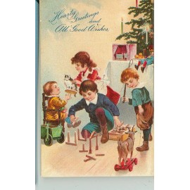 CHRISTMAS GREETING CHILDREN PLAYING WITH THEIR XMAS TOYS REPRODUCTION (X-17)