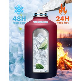 1 Gallon Water Bottle Insulated - with Straw & Auto Chug Lid, Carrier Bag, Protective Boot, Paracord Handle, Stainless Steel Water Bottle 128 oz, Large Metal One Gallon Water Jug for Travel Gym