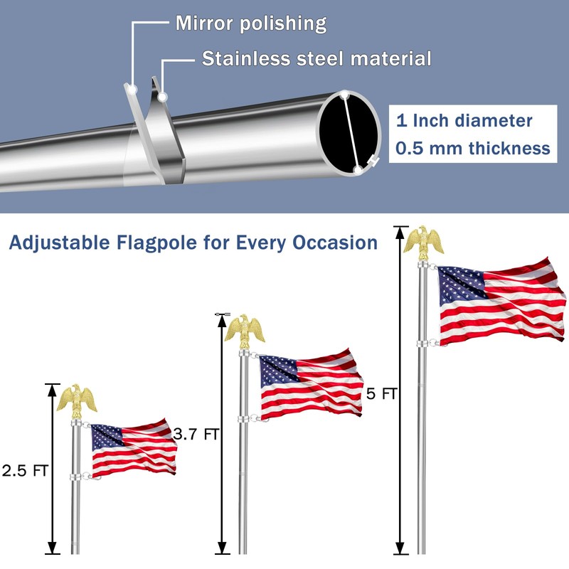 NQ 5 FT Flag Pole for Outside House with Eagle