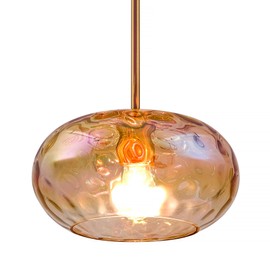 Wrlmfy Large Glass Pendant Lighting, Hammered Lampshade Chandelier with Height Adjustable Hanging Rods, Brass Gold Chandelier for Dining Living Room Kitchen Island (Colorful Deep Amber, 11 Inch)