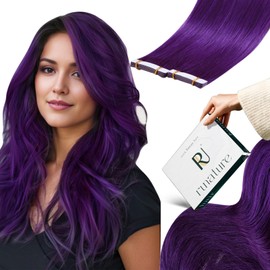 RUNATURE Tape in Hair Extensions Human Hair Purple Tape in Hair Extensions 14 Inch Human Hair Tape in Extensions Purple Hair Extensions Seamless Tape Hair Extensions Human Hair for Kids 20g 10pcs