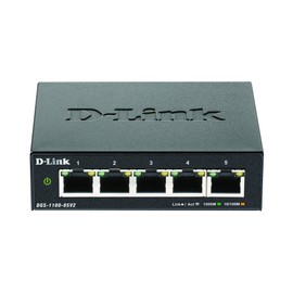 D-Link DGS-1100-05V2 5-Port Gigabit Smart Switch (10/100/1000 Mbit/s, Fanless, Metal Case), Black