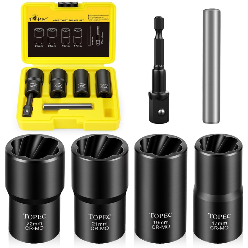 Topec 6PCS Lug Nut Removal Tool, 1/2-Inch Drive Wheel Lock