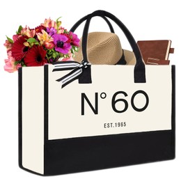 QLSKO 60th Birthday Gift Canvas Tote Bag for Women,N°60 EST.1965 Keepsake Beach Bag 60 Party Birthday Present for Her sixty (1965 60th Basic)