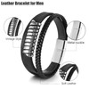 Hamoery Leather Bracelet for Men Braided Stainless Steel Bracelets Gift