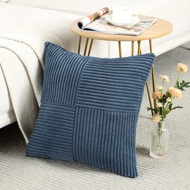 Fancy Homi 2 Packs Dusty Blue Decorative Throw Pillow Covers 22x22 Inch for Living Room Couch Bed Sofa, Farmhouse Boho Home Decor, Soft Corss Corduroy Patchwork Accent Square Cushion Case 55x55 cm