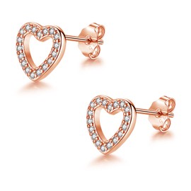 Glintara Women's 925 Sterling Silver Heart Star Stud Earrings, Hypoallergenic Flat Earrings with Cubic Zirconia, Cartilage Sleeping Earrings, Small Earrings in Gift Box, Sterling Silver Cubic Zirconia