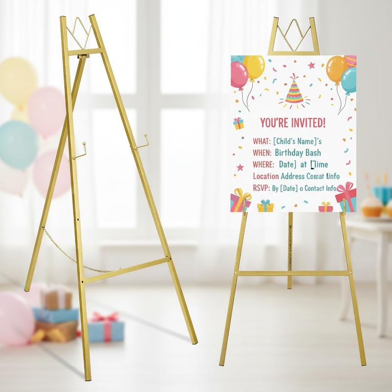 Gold Poster Easel Stand for Wedding Sign, Large Heavy Duty