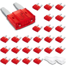 Innfeeltech 25 Stück Mini-Autosicherung, Auto-Flachsicherung 10A mit 2 Plastikklammern für Auto, LKW und Motorrad