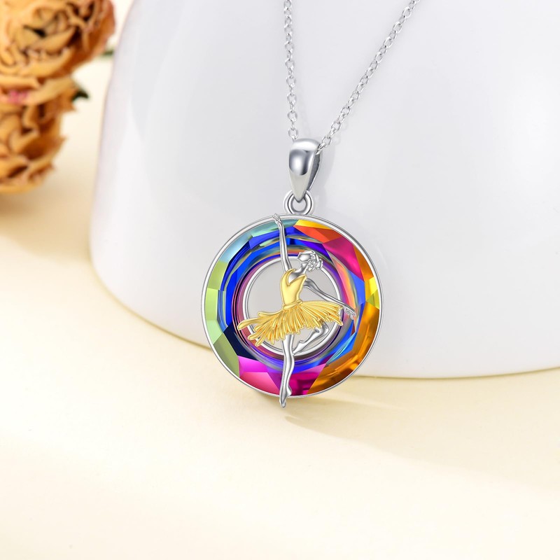 Kvgogo White Gold Plated Silver Hollow Ballet Circular Colorful Crystal