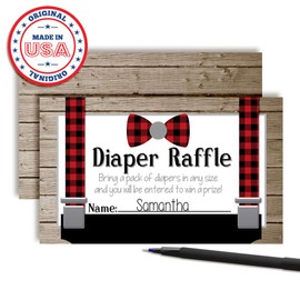 Amanda Creation Little Man Bow Tie Buffalo Plaid Suspenders Diaper Raffle Tickets for Boy Baby Showers, 20 2" X 3” Double Sided Inserts, Bring a Pack of Diapers to Win Favors & Prizes