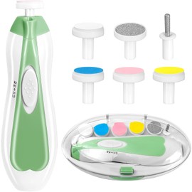 Baby Electric Nail File | 8 in 1 | Baby Nail Trimmer Electric | Baby Nail Clipper with 6 Grinding Heads and Light | Baby Nail Care Kit for All Ages | Pack of 1 (Green)