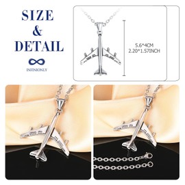 INFINIONLY Aircraft Necklace Made of Stainless Steel Fashion Aeroplane Men Women Pendant Chains Creative Necklaces with 55 cm Chain Hip Hop Jewellery Decoration for Teenagers, Stainless Steel, No